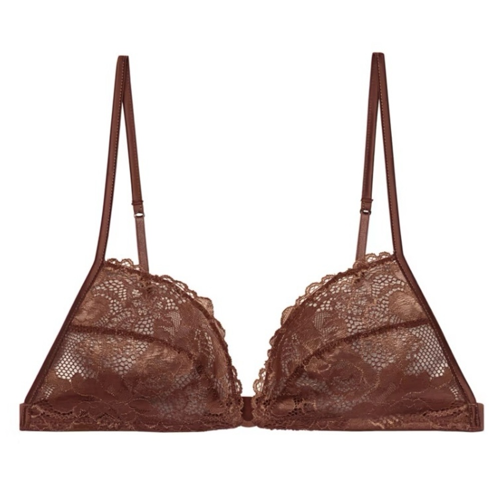 NWT Savage x Fenty Floral Lace Triangle Bralette Size Large Copper Brown Bra